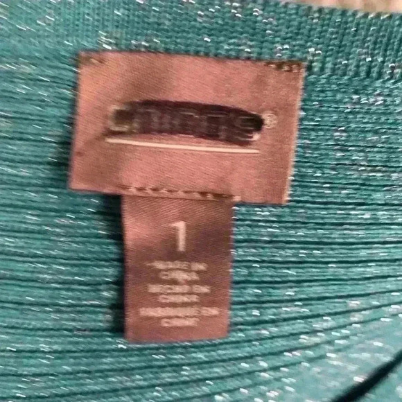 Chicos Size 1 Medium Sweater Turquoise Blue with Silver Strands Ribbed Knit - Picture 4 of 5